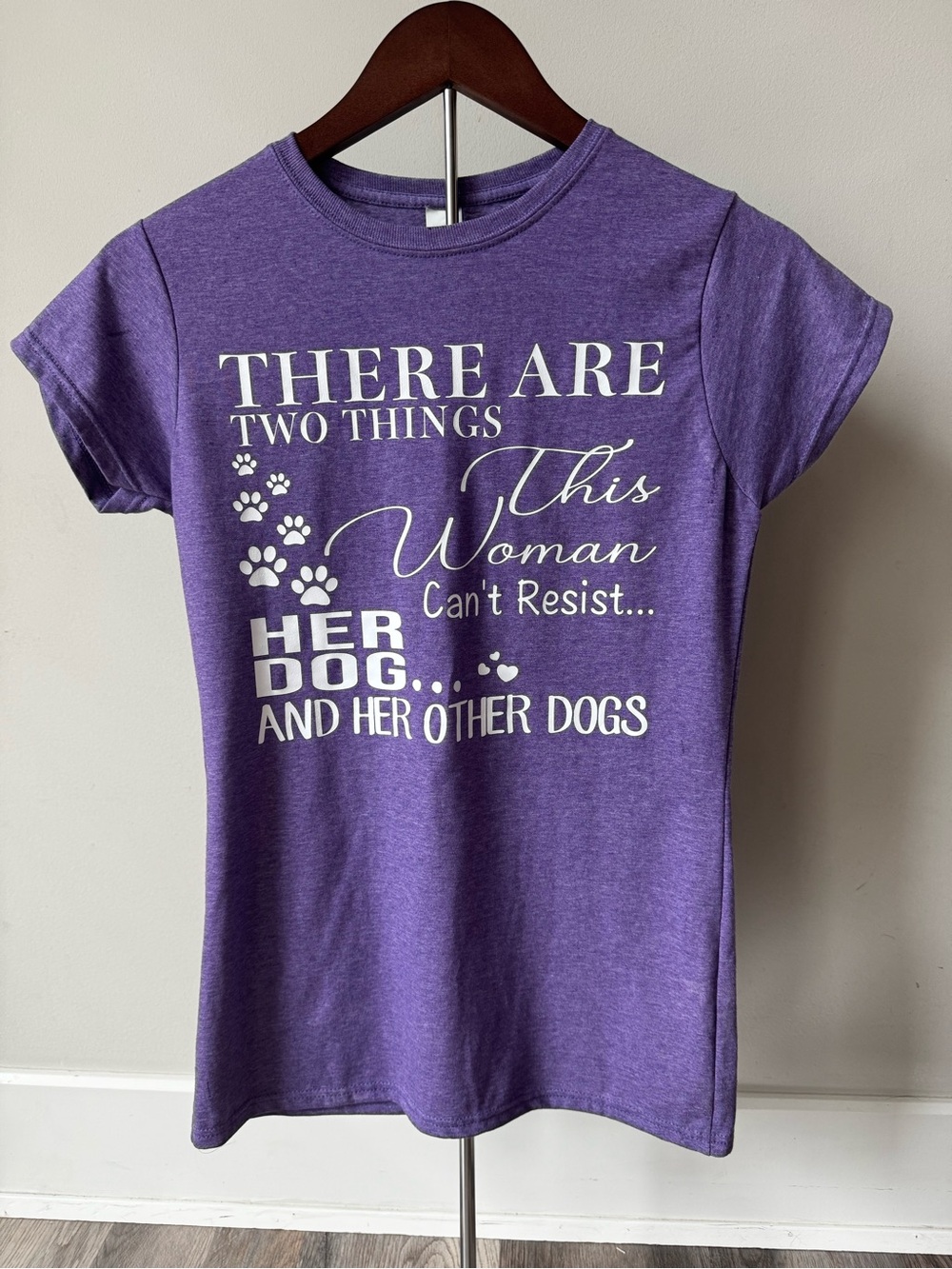 Gildan Purple Women's Dog Lover Graphic Tee with White Print